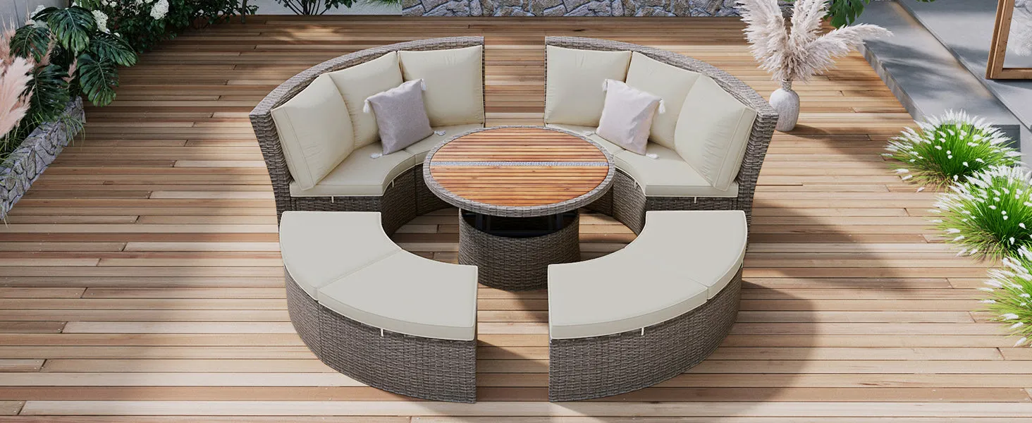Marvelo 5 Pc Round Rattan Sectional Sofa Set - Gray