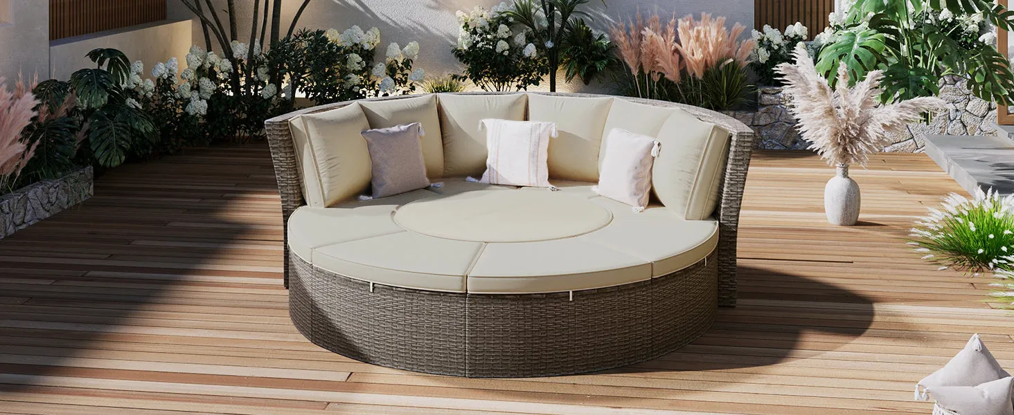 Marvelo 5 Pc Round Rattan Sectional Sofa Set - Gray