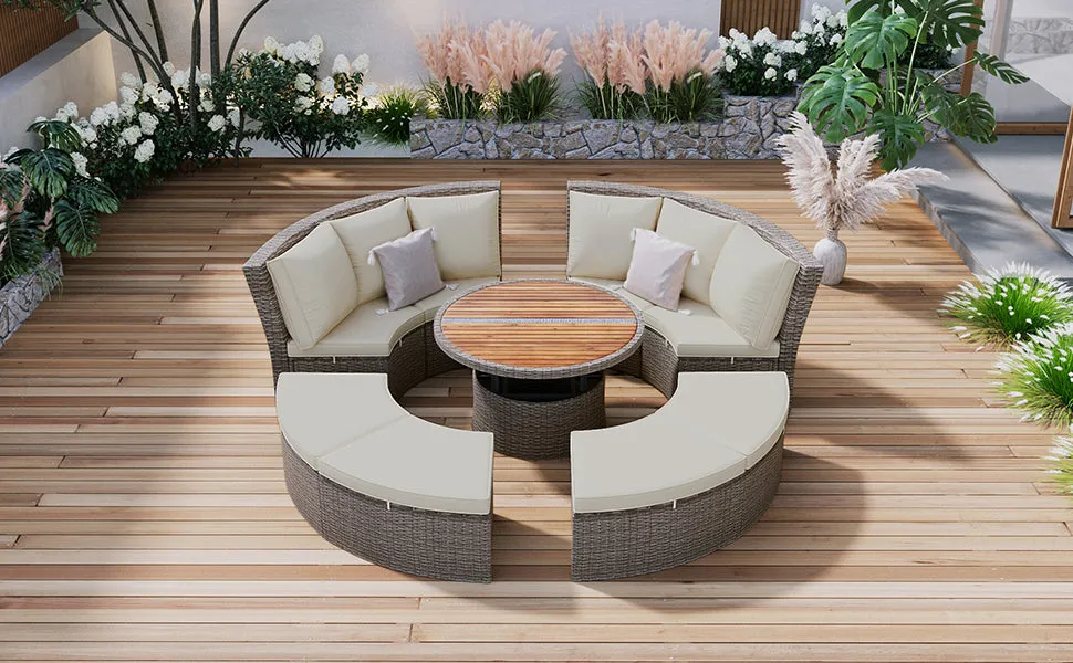 Marvelo 5 Pc Round Rattan Sectional Sofa Set - Gray