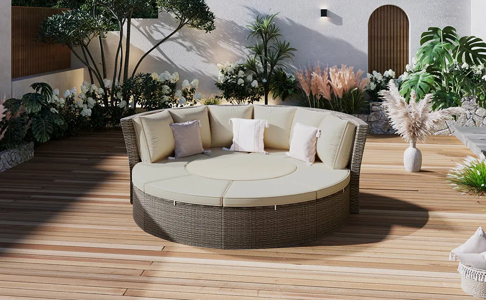 Marvelo 5 Pc Round Rattan Sectional Sofa Set - Gray