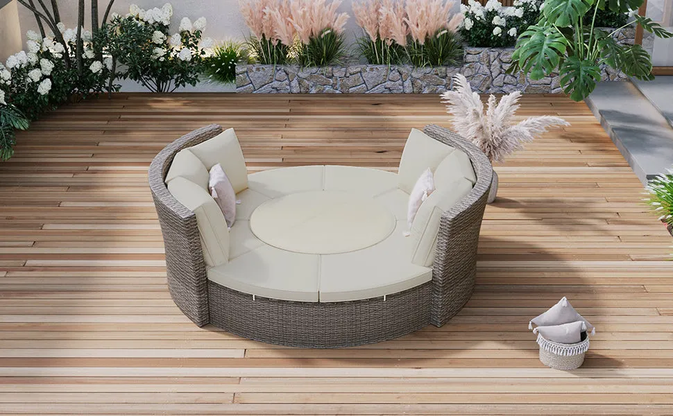 Marvelo 5 Pc Round Rattan Sectional Sofa Set - Gray