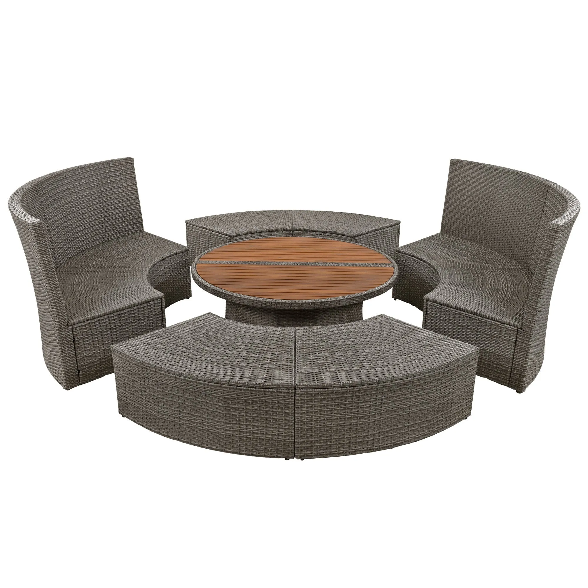 Marvelo 5 Pc Round Rattan Sectional Sofa Set - Gray