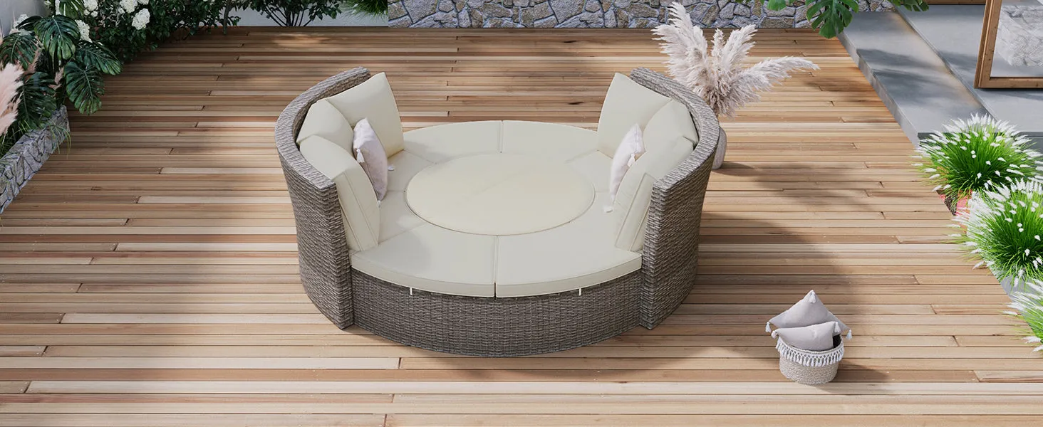 Marvelo 5 Pc Round Rattan Sectional Sofa Set - Gray