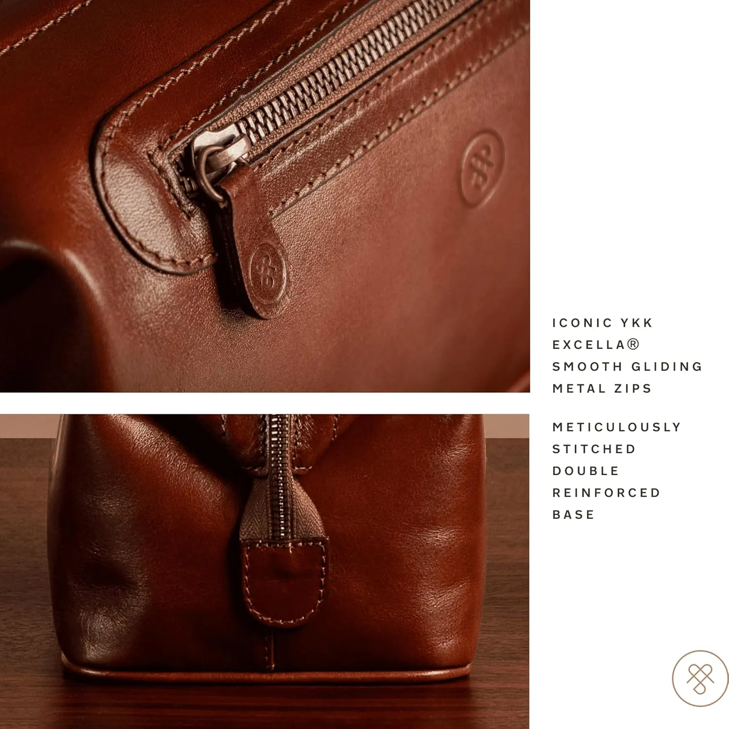 Maxwell Scott - Personalized Mens Luxury Leather Large Wash Bag Dopp Kit with Zip Opening - The Duno Large - Chestnut Tan