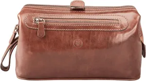 Maxwell Scott - Personalized Mens Luxury Leather Large Wash Bag Dopp Kit with Zip Opening - The Duno Large - Chestnut Tan