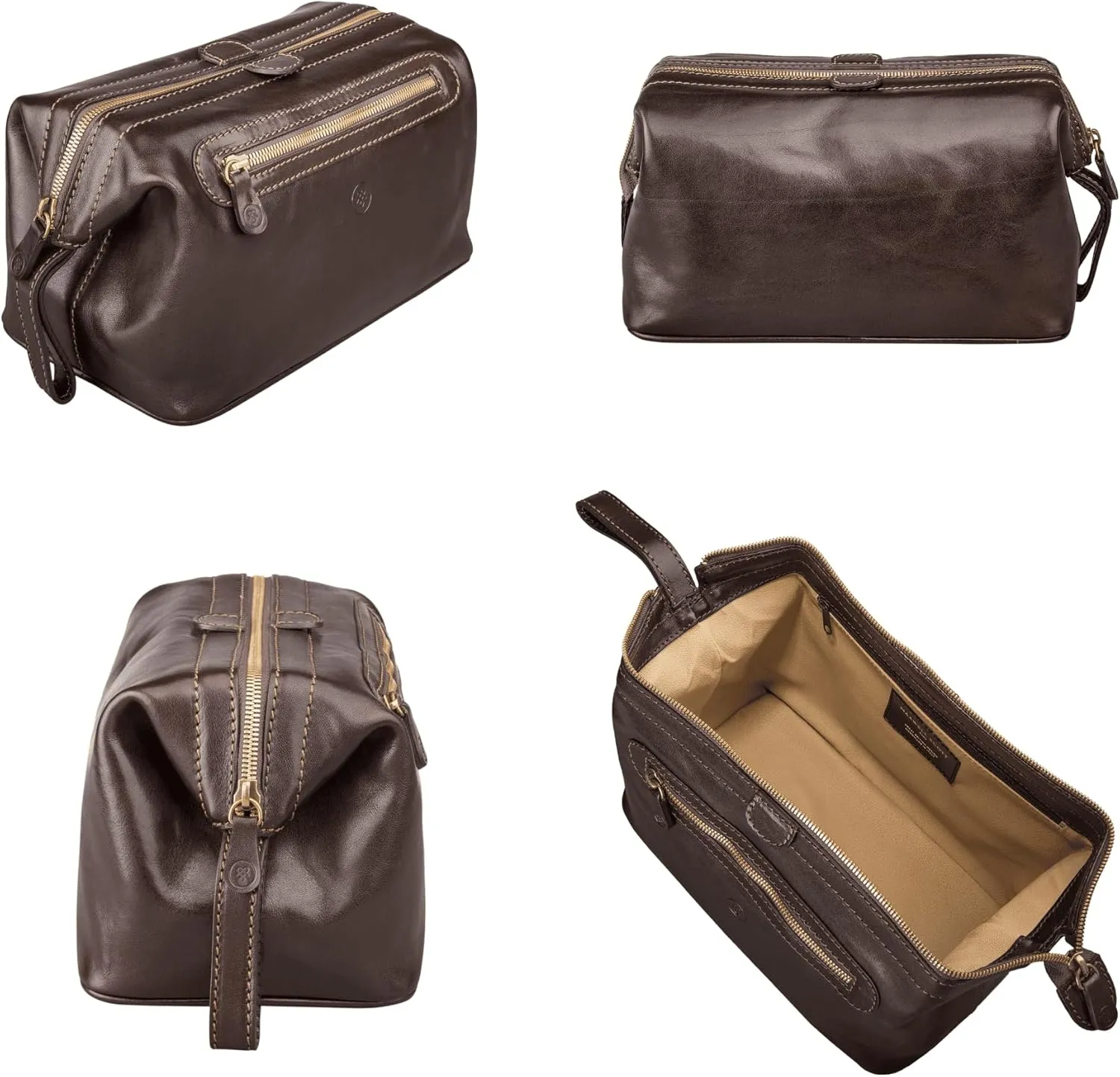 Maxwell Scott - Personalized Mens Luxury Leather Large Wash Bag Dopp Kit with Zip Opening - The Duno Large - Dark Brown