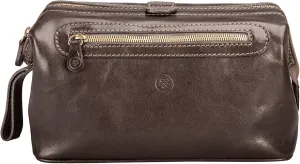 Maxwell Scott - Personalized Mens Luxury Leather Large Wash Bag Dopp Kit with Zip Opening - The Duno Large - Dark Brown