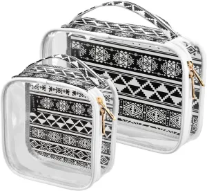 Mexican Aztec 2 Pieces Clear Makeup Cosmetic Bags for Traveling Vacation Organizing, Toiletry Bags for Women Men, PVC Waterproof Travel Organizer