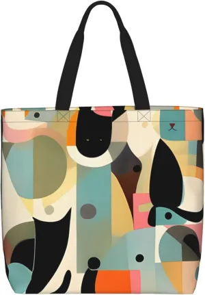 Mid-Century Modern Art Cat Tote Bag for Women Hobo Handbags with Zipper Large Shoulder Bag Shopping Bags Travel Purse