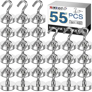 MIKEDE Magnetic Hooks, 25LB Heavy Duty Magnet Hooks for Cruise Cabins, Strong Magnets Neodymium with Hooks for Hanging, Refrigerator, Locker Decoration, Workplace -55Pack