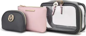 MKF Collection 3PCS Stylish Cosmetic Bag Portable Makeup Travel Organizer Case With 7 Makeup Brushes by Mia K