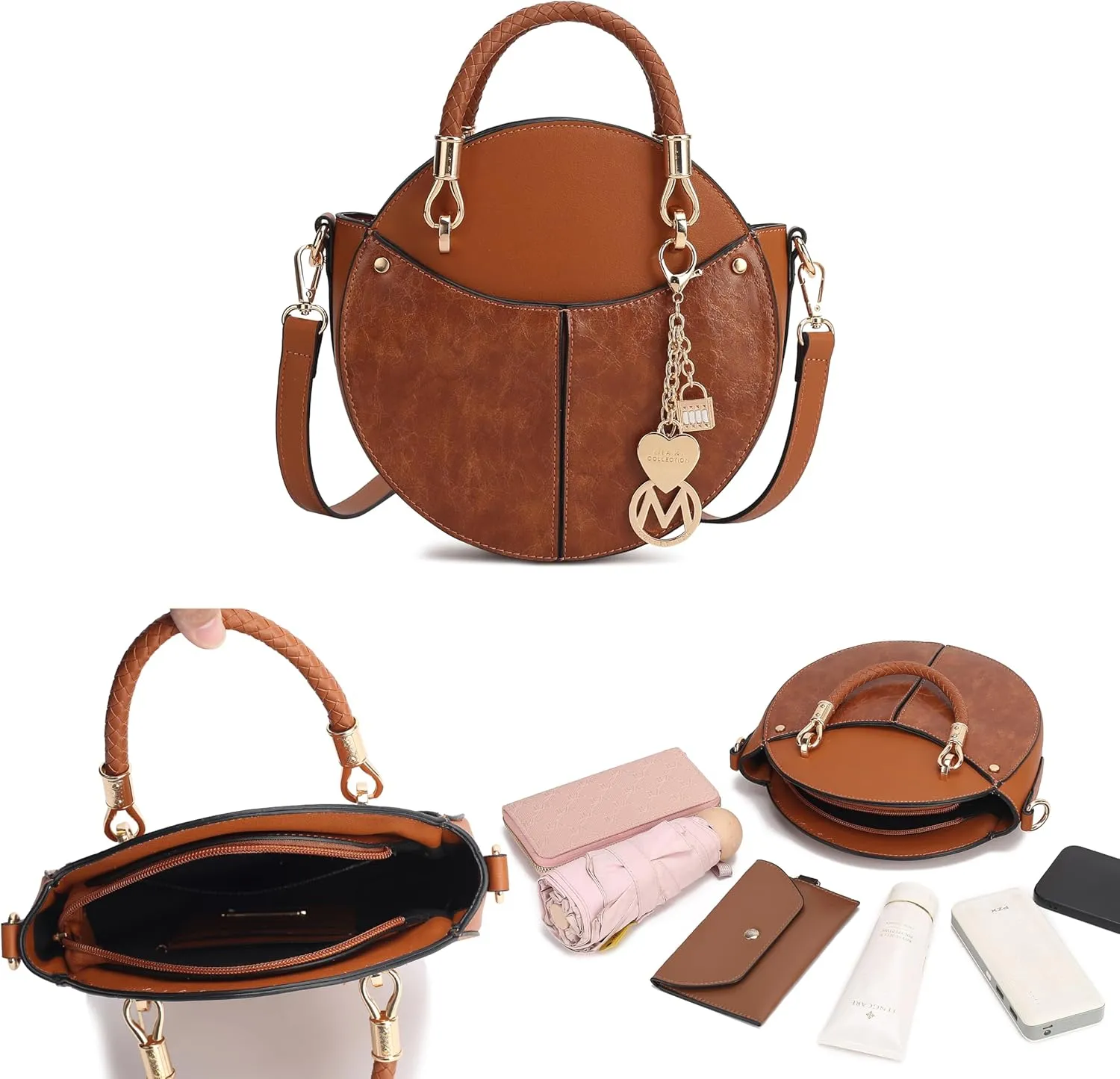 MKF Collection Stylish Round Crossbody Bag for Women  PU Leather Wristlet Handbag, Fashion Circle Messenger Purse by Mia K