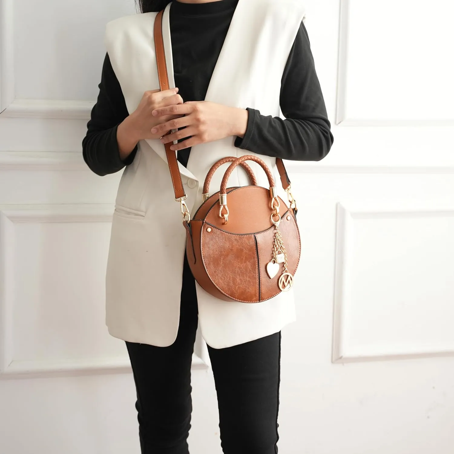 MKF Collection Stylish Round Crossbody Bag for Women  PU Leather Wristlet Handbag, Fashion Circle Messenger Purse by Mia K