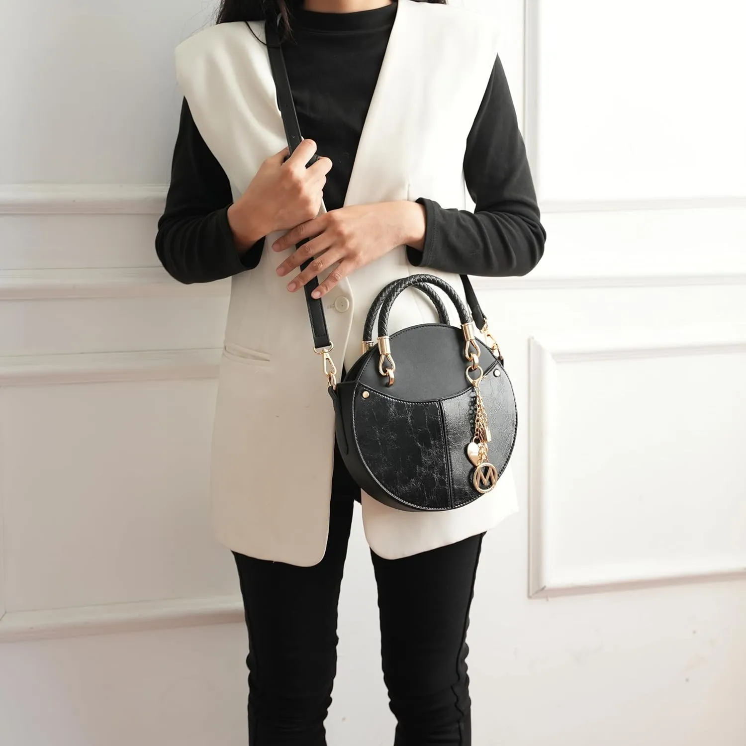 MKF Collection Stylish Round Crossbody Bag for Women  PU Leather Wristlet Handbag, Fashion Circle Messenger Purse by Mia K