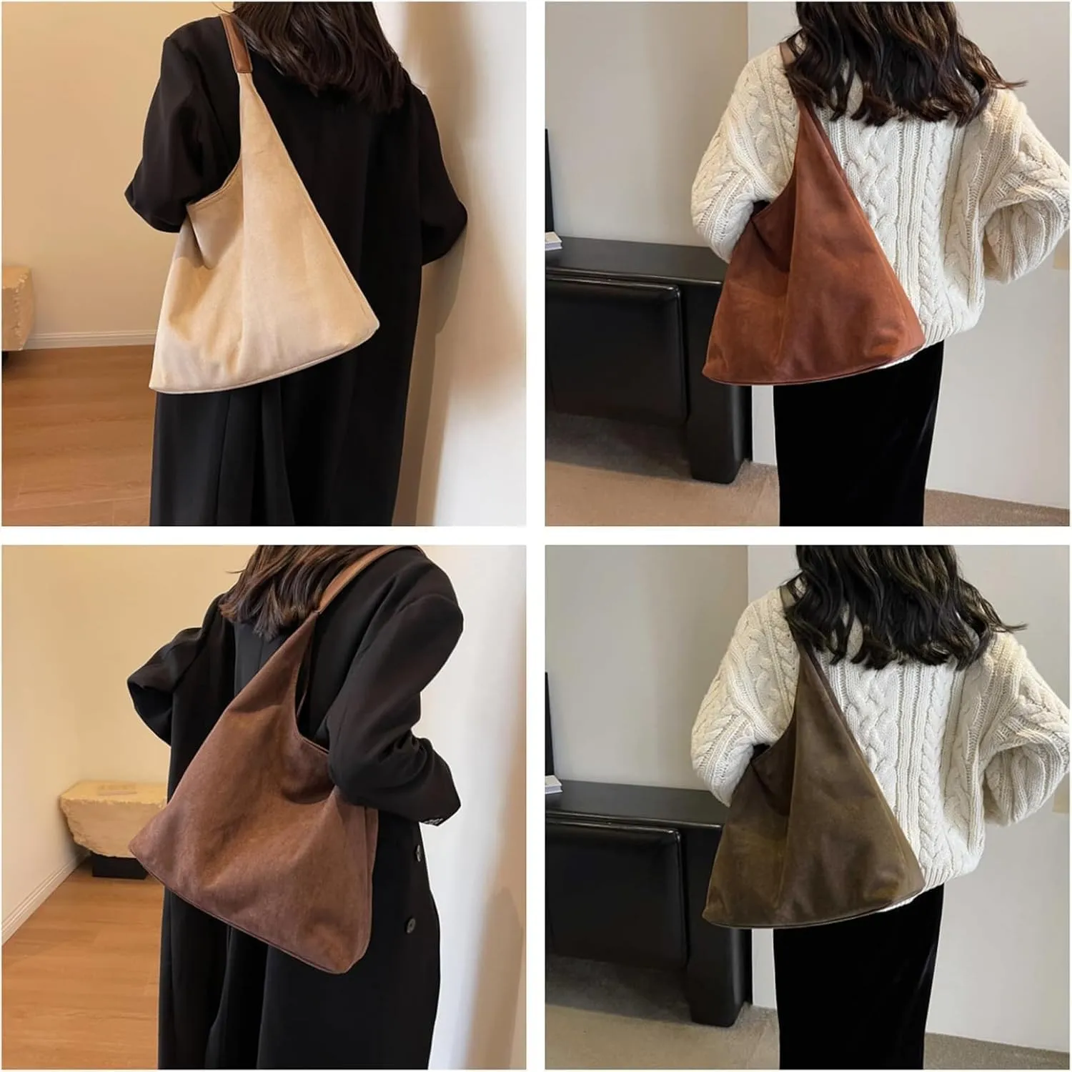 Modavo Suede Tote Bag, Slouchy Hobo Bags, Retro Soft Slouchy Shoulder Purses Handbags, Modavo Vintage Faux Suede Bag