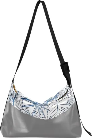 Modern Blue Line Tropical Jungle Leaf Women PU Leather Hobo Bag Large Purse Crossbody Designer Women Shoulder Bag