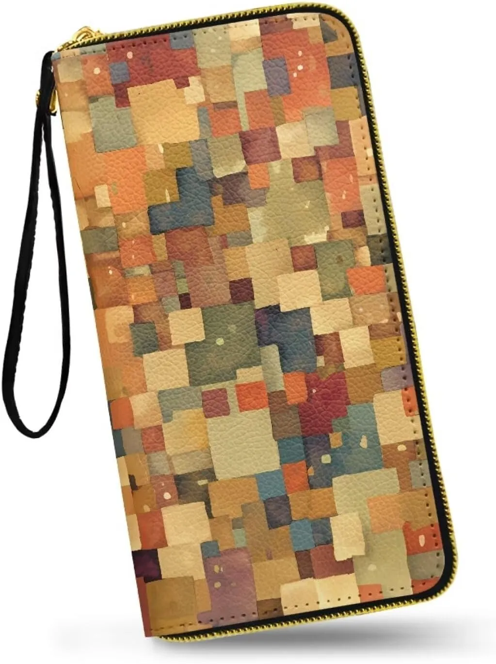 Modern Color Blocks Art Long Slim Wristlet Wallet for Women Abstract Colorblock Artwork Zipper Around Credit Card Holder Leather Billfold Clutch Wallets