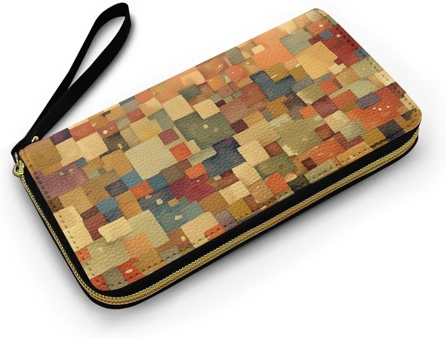 Modern Color Blocks Art Long Slim Wristlet Wallet for Women Abstract Colorblock Artwork Zipper Around Credit Card Holder Leather Billfold Clutch Wallets