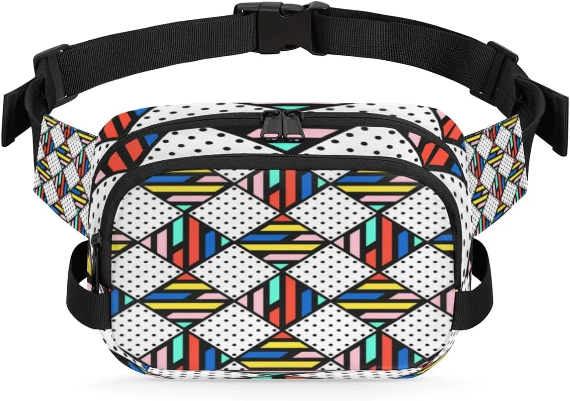 Modern Geometric Fanny Packs for Women Men Fashion Waist Packs Belt Bag Water-resistant Crossbody Bag Polka Dots Waist Pouch Waist Pack Hip Bum Bag for Hiking Casual Travel Cycling
