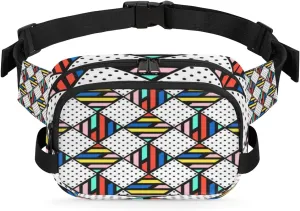 Modern Geometric Fanny Packs for Women Men Fashion Waist Packs Belt Bag Water-resistant Crossbody Bag Polka Dots Waist Pouch Waist Pack Hip Bum Bag for Hiking Casual Travel Cycling