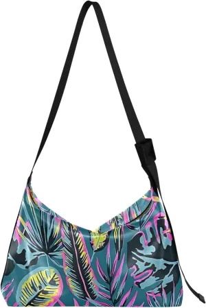 Modern Neon Tropical Leaves Leather Hobo Bags for Women Large Men Purses Graphic Animal Print Shoulder Handbag
