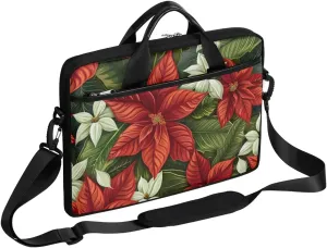 Modern Xmas Poinsettia Laptop Shoulder Bag Tablet Computer Notebook Sleeve Messenger Bags Carrying Case with Strap Briefcase Tote for 14 15 in Laptops