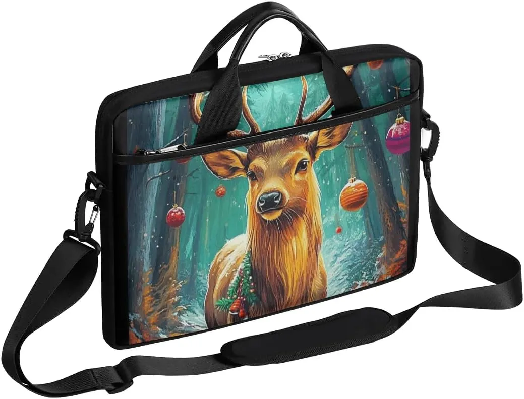 Modern Xmas Reindeer Style Laptop Shoulder Bag Tablet Computer Notebook Sleeve Messenger Bags Carrying Case with Strap Briefcase Tote for 14 15 in Laptops
