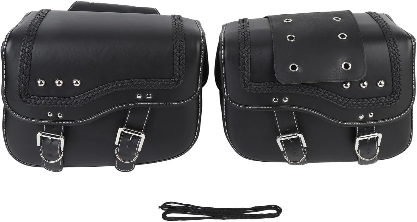 Motorcycle Saddlebags 30L Capacity PU Leather Side Bags with Adjustable Straps - Universal Fit for Most Motorcycles