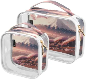 Mount-fuji-sakuras 2 Pieces Clear Makeup Cosmetic Bags for Traveling Vacation Organizing, Toiletry Bags for Women Men, PVC Waterproof Travel Organizer