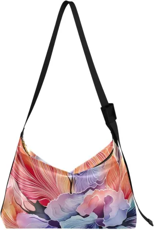 Multi Flowers Tote Bag for Women Large Hobo Bags Crossbody Tote Bag Leather Hobo Bags with Adjustable Strap for Travel Men