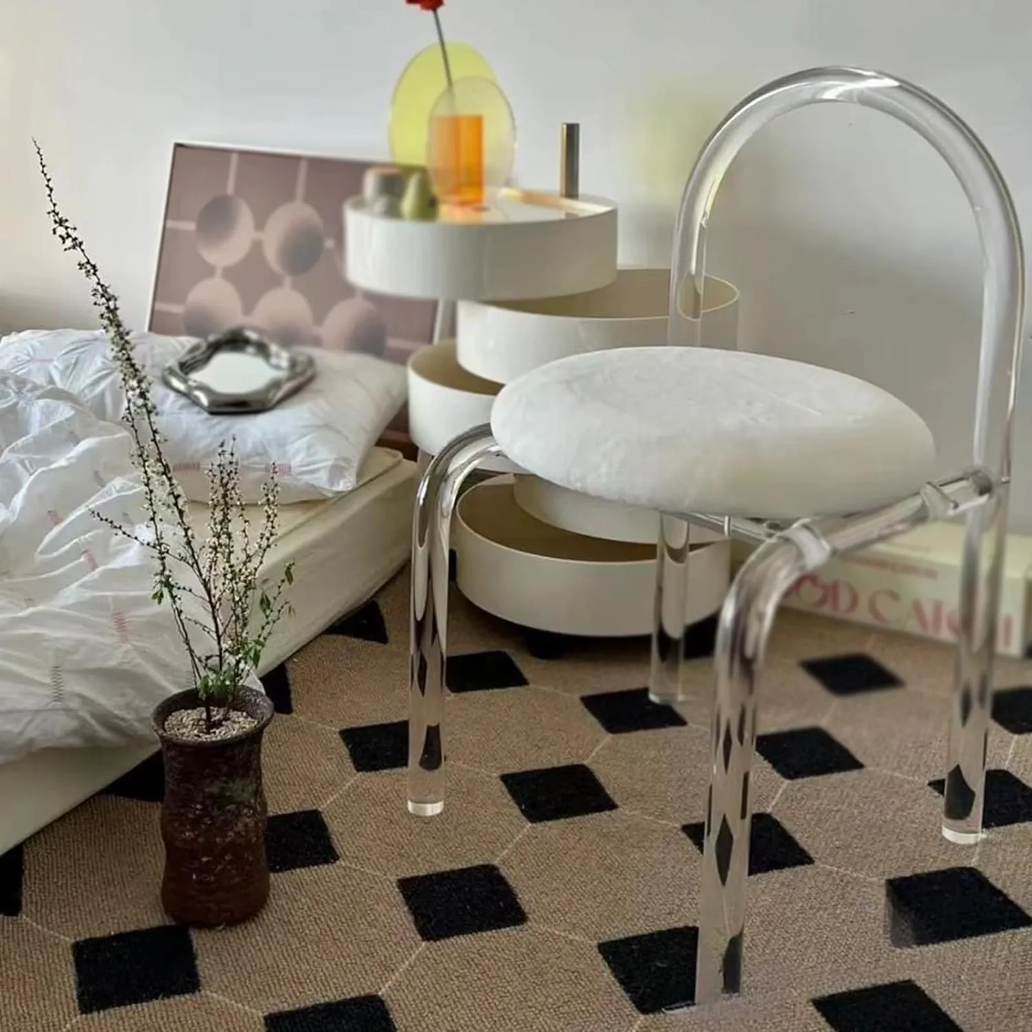 Multi-Functional Transparent Acrylic Shoe Changing Stool