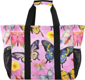 Nander Beautiful Butterfly Foldable Tote Bag Waterproof Sandproof Women Beach Bag Handbag Gym Bag Travel Shopping Bag