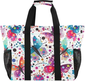 Nander Beautiful Butterfly Foldable Tote Bag Waterproof Sandproof Women Beach Bag Handbag Gym Bag Travel Shopping Bag