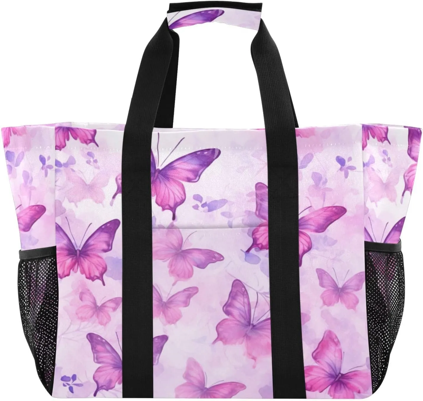 Nander Beautiful Butterfly Foldable Tote Bag Waterproof Sandproof Women Beach Bag Handbag Gym Bag Travel Shopping Bag