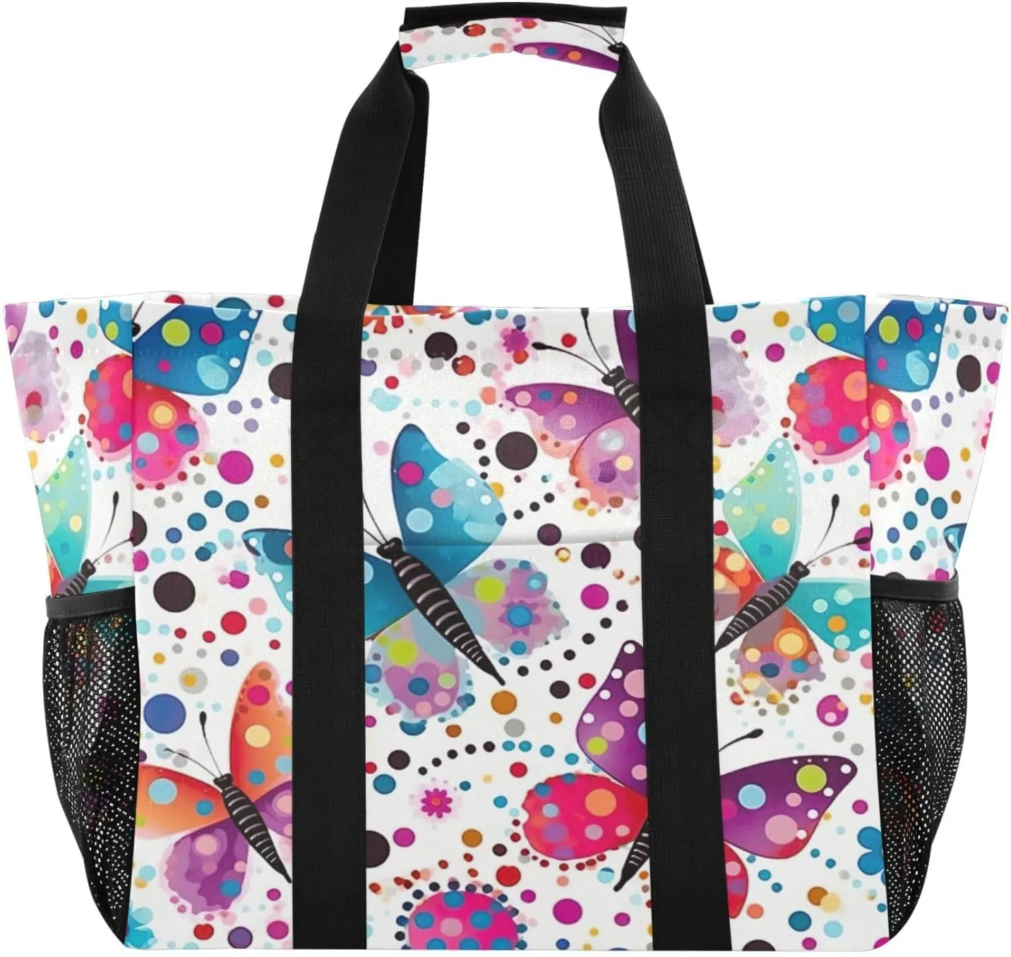 Nander Beautiful Butterfly Foldable Tote Bag Waterproof Sandproof Women Beach Bag Handbag Gym Bag Travel Shopping Bag