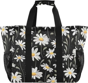 Nander Beautiful Little Daisies Foldable Tote Bag Waterproof Sandproof Women Beach Bag Handbag Gym Bag Travel Shopping Bag