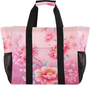 Nander Beautiful Peonies Foldable Tote Bag Waterproof Sandproof Women Beach Bag Handbag Gym Bag Travel Shopping Bag