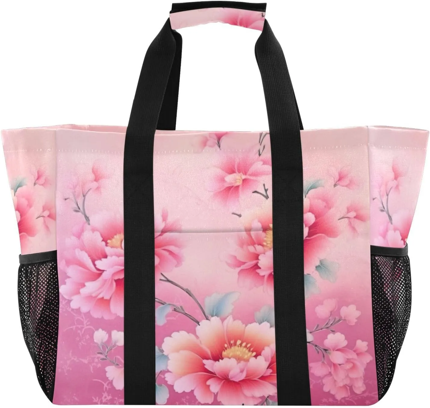 Nander Beautiful Peonies Foldable Tote Bag Waterproof Sandproof Women Beach Bag Handbag Gym Bag Travel Shopping Bag