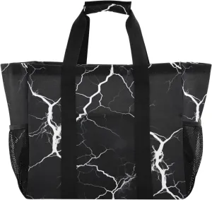 Nander Black and White Lightning Foldable Tote Bag Waterproof Sandproof Women Beach Bag Handbag Gym Bag