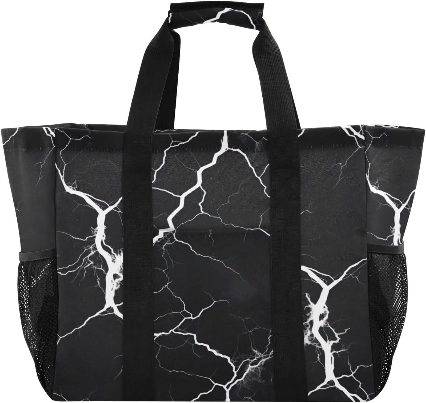 Nander Black and White Lightning Foldable Tote Bag Waterproof Sandproof Women Beach Bag Handbag Gym Bag