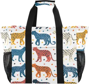 Nander Cartoon Colored Leopard Foldable Tote Bag Waterproof Sandproof Women Beach Bag Handbag Gym Bag