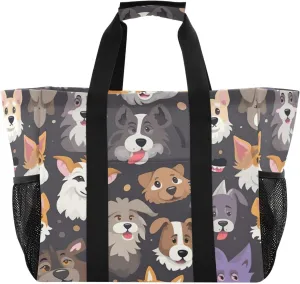 Nander Cartoon Dog and Cat Foldable Tote Bag Waterproof Sandproof Women Beach Bag Handbag Gym Bag