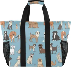 Nander Cartoon Dog and Cat Foldable Tote Bag Waterproof Sandproof Women Beach Bag Handbag Gym Bag