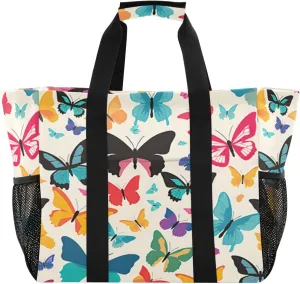 Nander Colorful Butterfly Foldable Tote Bag Waterproof Sandproof Women Beach Bag Handbag Gym Bag Travel Shopping Bag