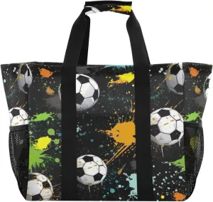 Nander Colorful Football Foldable Tote Bag Waterproof Sandproof Women Beach Bag Handbag Gym Bag Travel Shopping Bag