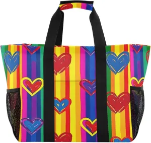 Nander Colorful Love Heart Foldable Tote Bag Waterproof Sandproof Women Beach Bag Handbag Gym Bag