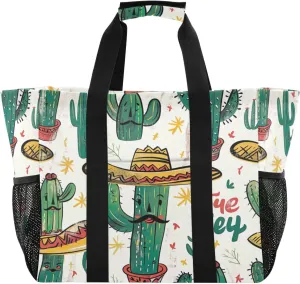 Nander Cute Cactus Foldable Tote Bag Waterproof Sandproof Women Beach Bag Handbag Gym Bag Travel Shopping Bag