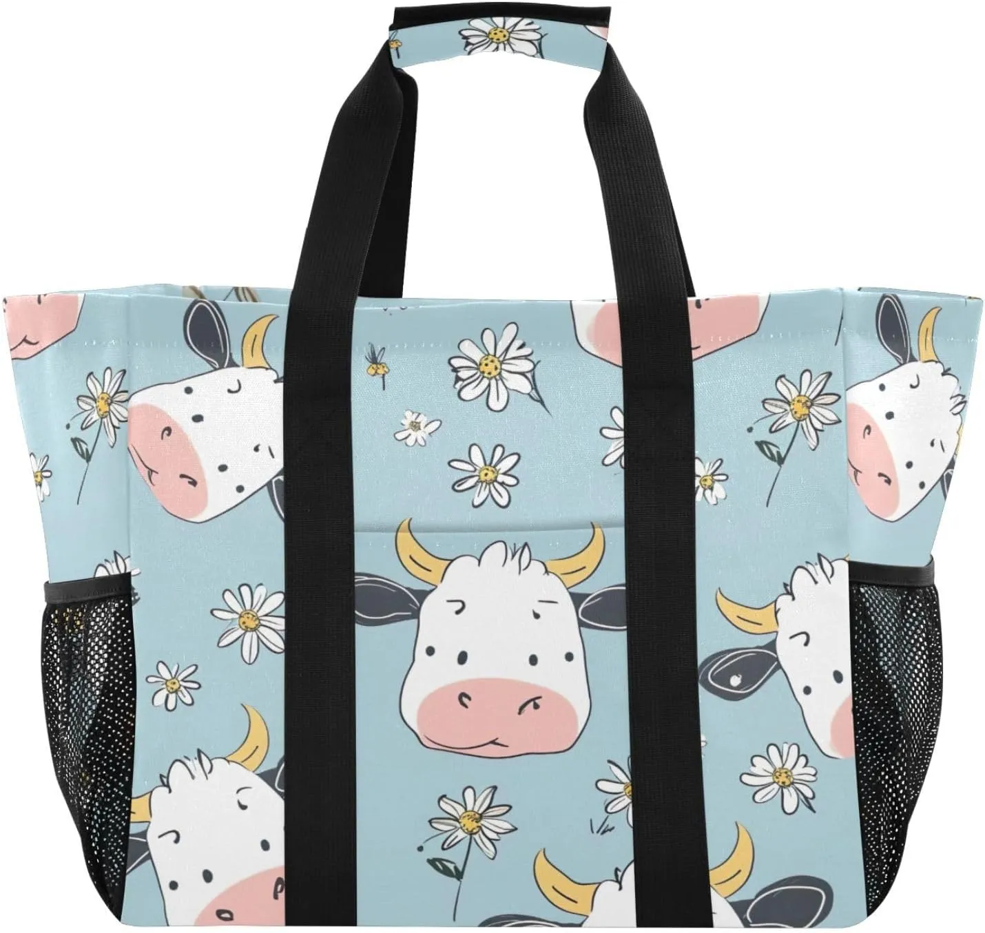 Nander Cute Little Cow Foldable Tote Bag Waterproof Sandproof Women Beach Bag Handbag Gym Bag