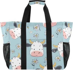 Nander Cute Little Cow Foldable Tote Bag Waterproof Sandproof Women Beach Bag Handbag Gym Bag