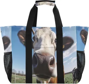 Nander Cute Ranch Cows Foldable Tote Bag Waterproof Sandproof Women Beach Bag Handbag Gym Bag